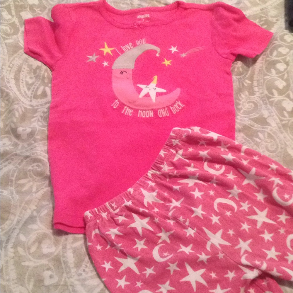 Pink stars and moon themed pajama set size 8.